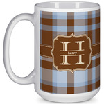 Two Color Plaid 15 Oz Coffee Mug - White (Personalized)