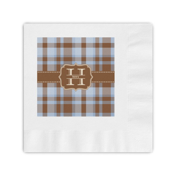 Custom Two Color Plaid Coined Cocktail Napkins (Personalized)