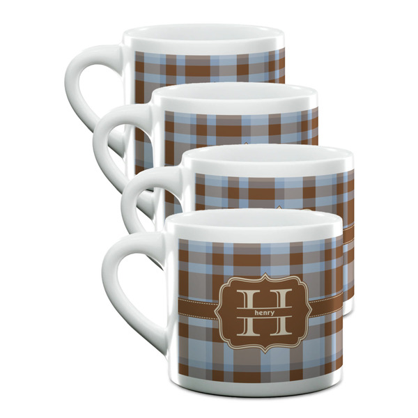 Custom Two Color Plaid Double Shot Espresso Cups - Set of 4 (Personalized)