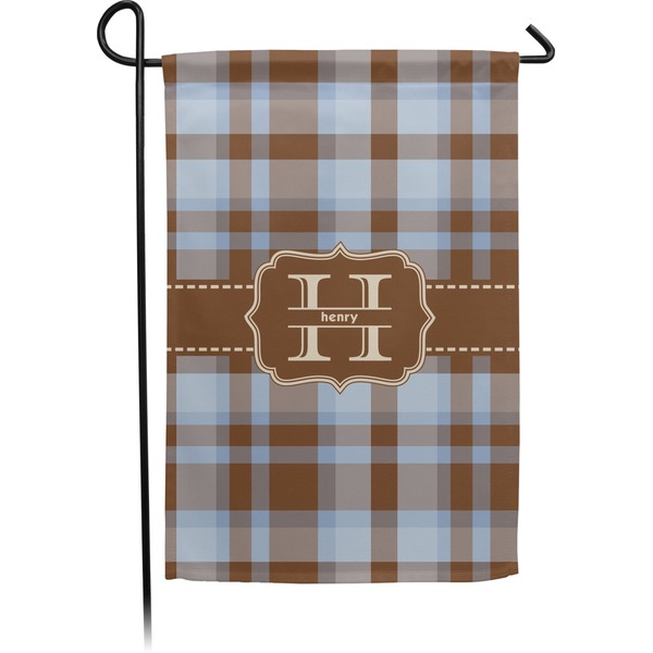 Custom Two Color Plaid Small Garden Flag - Double Sided w/ Name and Initial