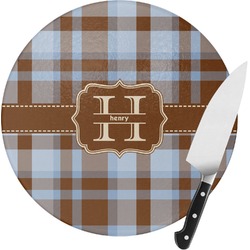Two Color Plaid Round Glass Cutting Board - Medium (Personalized)