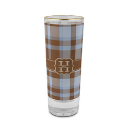 Two Color Plaid 2 oz Shot Glass - Glass with Gold Rim (Personalized)