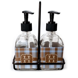 Two Color Plaid Glass Soap & Lotion Bottle Set (Personalized)