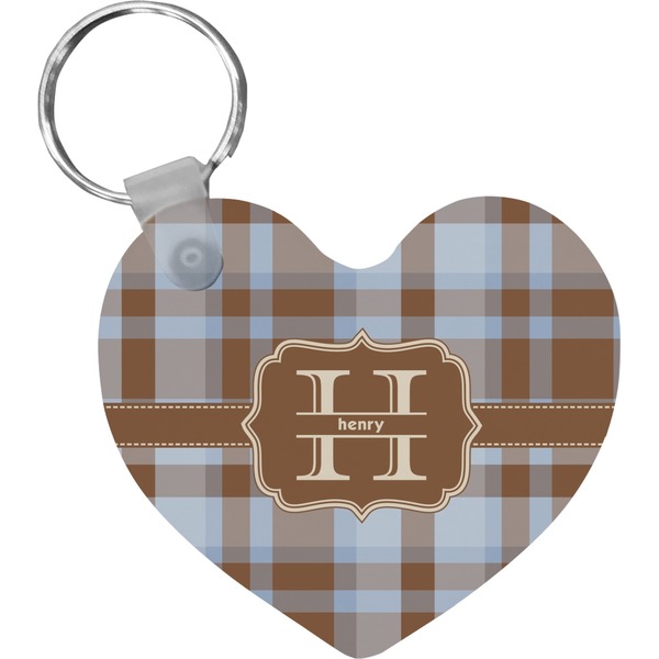 Custom Two Color Plaid Heart Plastic Keychain w/ Name and Initial