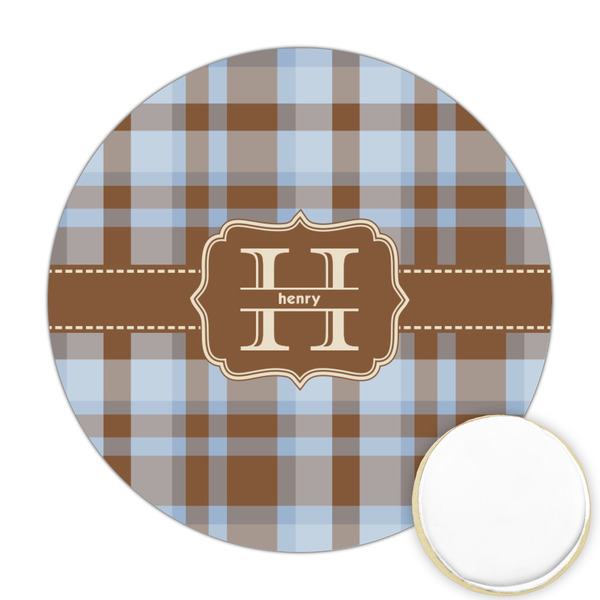 Custom Two Color Plaid Printed Cookie Topper - Round (Personalized)