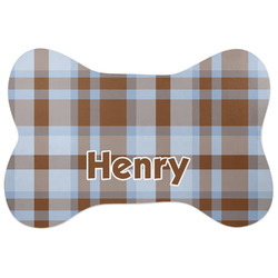 Two Color Plaid Bone Shaped Dog Food Mat (Large) (Personalized)