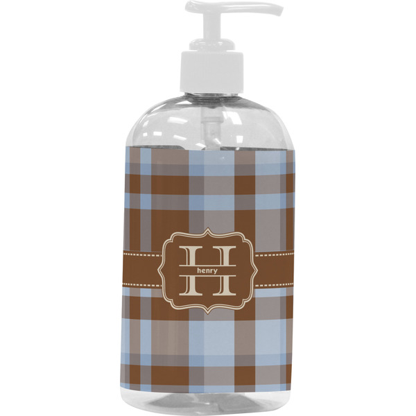 Custom Two Color Plaid Plastic Soap / Lotion Dispenser (16 oz - Large - White) (Personalized)