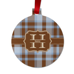 Two Color Plaid Metal Ball Ornament - Double Sided w/ Name and Initial