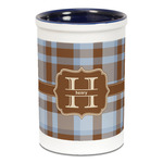 Two Color Plaid Ceramic Pencil Holders - Blue