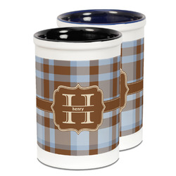 Two Color Plaid Ceramic Pencil Holder - Large