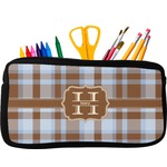 Two Color Plaid Neoprene Pencil Case - Small w/ Name and Initial