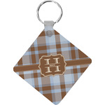 Two Color Plaid Diamond Plastic Keychain w/ Name and Initial