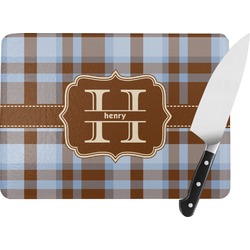 Two Color Plaid Rectangular Glass Cutting Board - Large - 15.25"x11.25" w/ Name and Initial