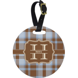 Two Color Plaid Plastic Luggage Tag - Round (Personalized)