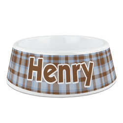 Two Color Plaid Plastic Dog Bowl (Personalized)