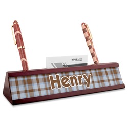 Two Color Plaid Red Mahogany Nameplate with Business Card Holder (Personalized)
