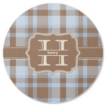 Two Color Plaid Round Rubber Backed Coaster (Personalized)