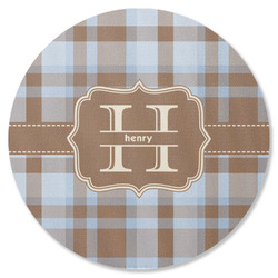 Two Color Plaid Round Rubber Backed Coaster (Personalized)