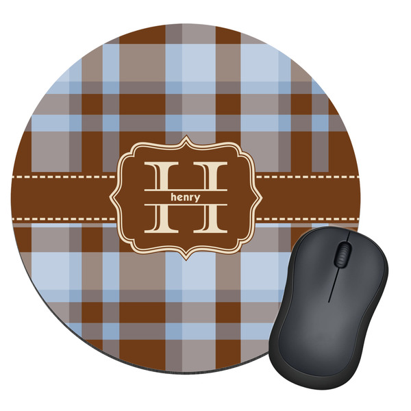 Custom Two Color Plaid Round Mouse Pad (Personalized)