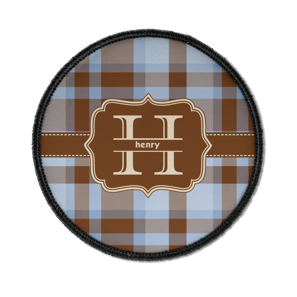 Custom Two Color Plaid Iron On Round Patch w/ Name and Initial