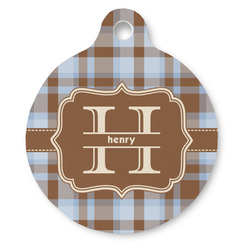 Two Color Plaid Round Pet ID Tag - Large (Personalized)