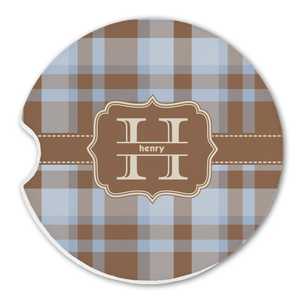 Custom Two Color Plaid Sandstone Car Coaster - Single (Personalized)