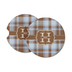 Two Color Plaid Sandstone Car Coasters - Set of 2 (Personalized)
