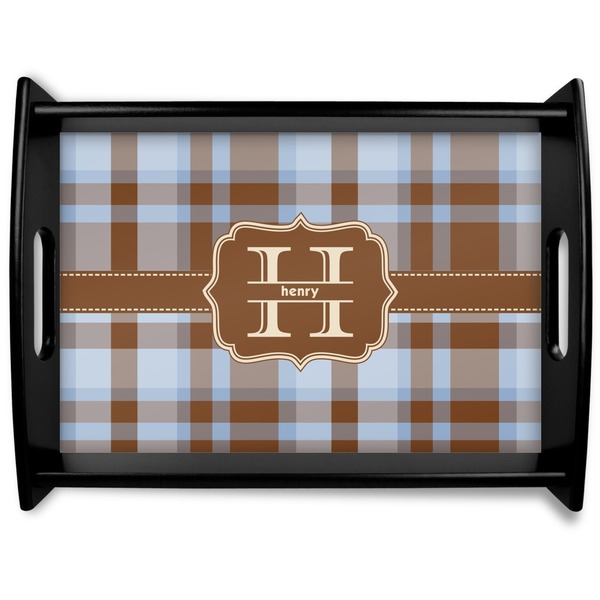 Custom Two Color Plaid Black Wooden Tray - Large (Personalized)