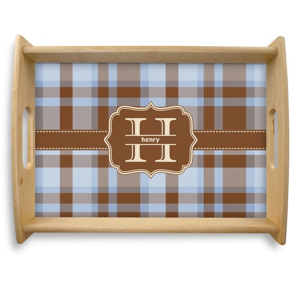 Custom Two Color Plaid Natural Wooden Tray - Large (Personalized)