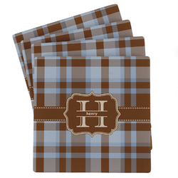 Two Color Plaid Absorbent Stone Coasters - Set of 4 (Personalized)