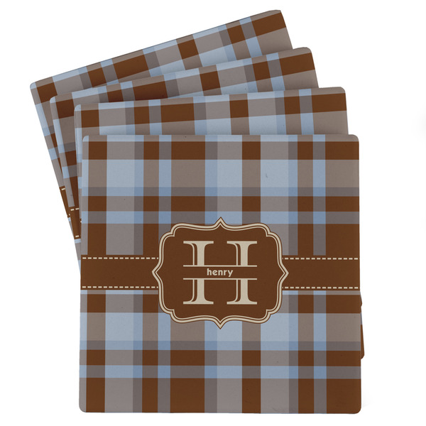 Custom Two Color Plaid Absorbent Stone Coasters - Set of 4 (Personalized)