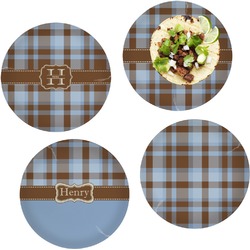 Two Color Plaid Set of 4 Glass Lunch / Dinner Plate 10" (Personalized)