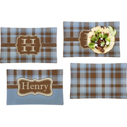 Two Color Plaid Set of 4 Glass Rectangular Lunch / Dinner Plate (Personalized)
