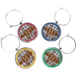 Two Color Plaid Wine Charms (Set of 4) (Personalized)