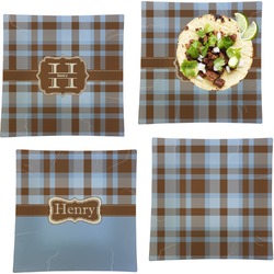 Two Color Plaid Set of 4 Glass Square Lunch / Dinner Plate 9.5" (Personalized)