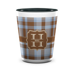 Two Color Plaid Ceramic Shot Glass - 1.5 oz - Two Tone - Set of 4 (Personalized)