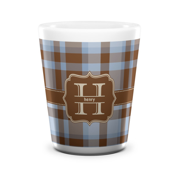 Custom Two Color Plaid Ceramic Shot Glass - 1.5 oz - White - Set of 4 (Personalized)