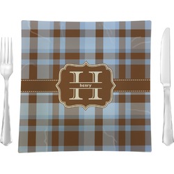 Two Color Plaid Glass Square Lunch / Dinner Plate 9.5" (Personalized)