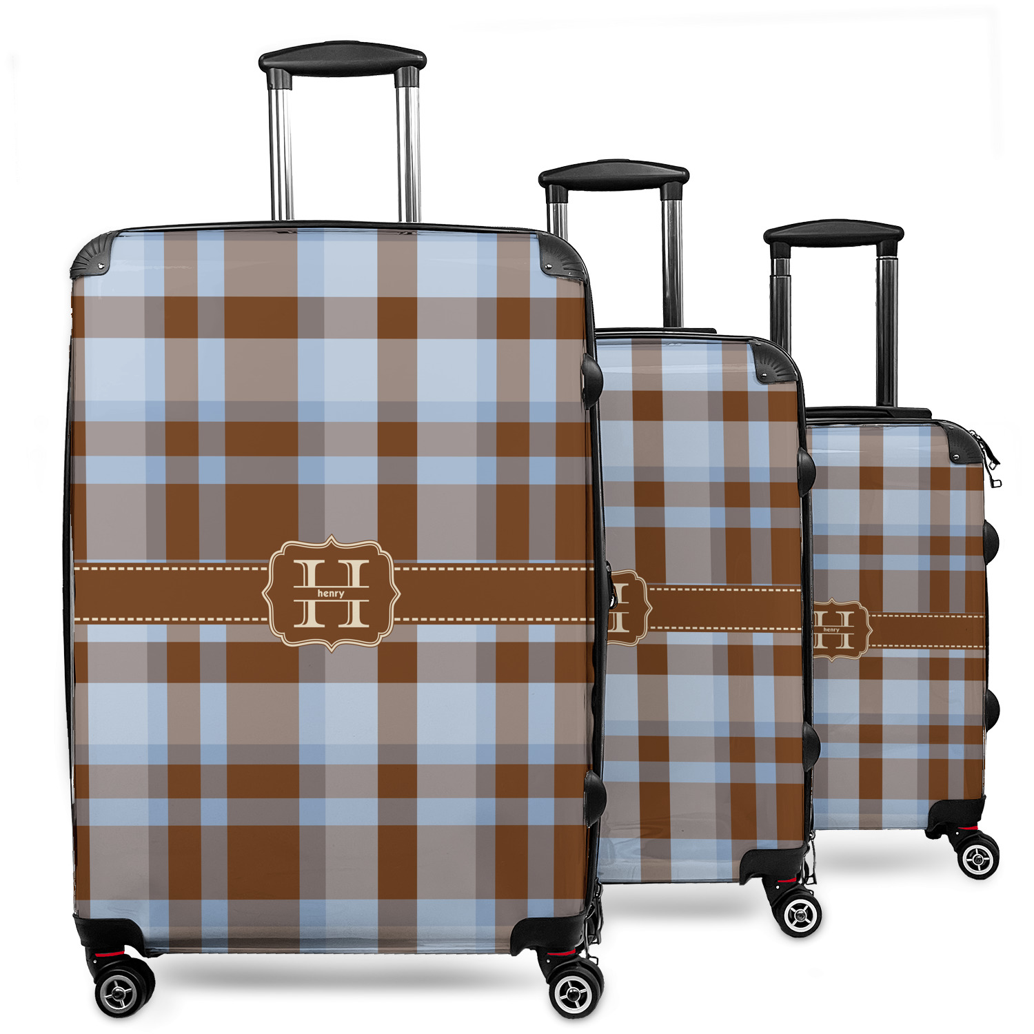 Custom Two Color Plaid 3 Piece Luggage Set 20 Carry On 24 Medium Checked 28 Large Checked Personalized YouCustomizeIt