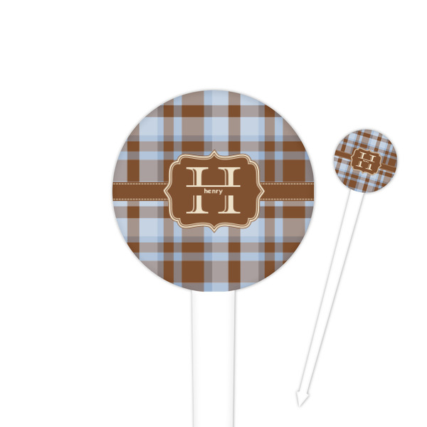 Custom Two Color Plaid 4" Round Plastic Food Picks - White - Single Sided (Personalized)