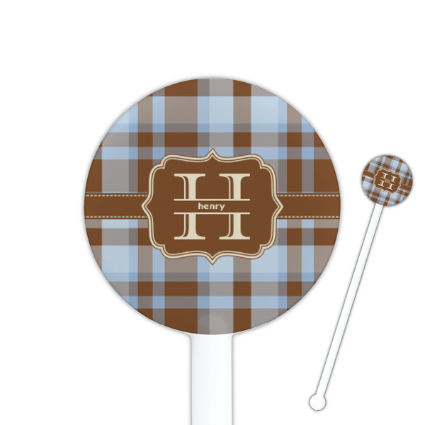 Custom Two Color Plaid 5.5" Round Plastic Stir Sticks - White - Double Sided (Personalized)