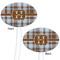 Two Color Plaid White Plastic 7" Stir Stick - Double Sided - Oval - Front & Back