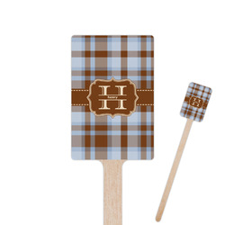 Two Color Plaid 6.25" Rectangle Wooden Stir Sticks - Single Sided (Personalized)