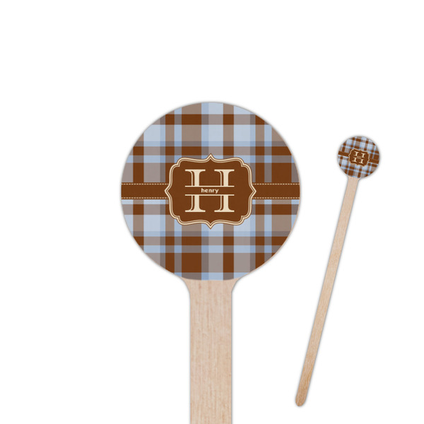 Custom Two Color Plaid 7.5" Round Wooden Stir Sticks - Double Sided (Personalized)