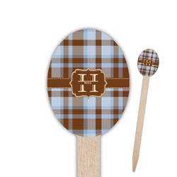 Two Color Plaid Oval Wooden Food Picks (Personalized)
