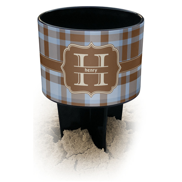 Custom Two Color Plaid Black Beach Spiker Drink Holder (Personalized)