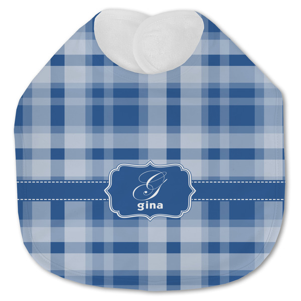 Custom Plaid Jersey Knit Baby Bib w/ Name and Initial