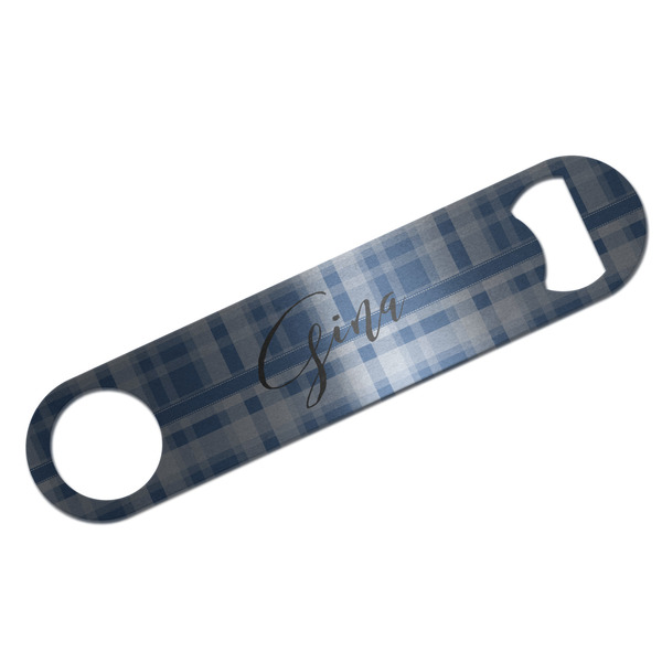 Custom Plaid Bar Bottle Opener - Silver w/ Name and Initial