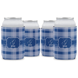Plaid Can Cooler (12 oz) - Set of 4 w/ Name and Initial