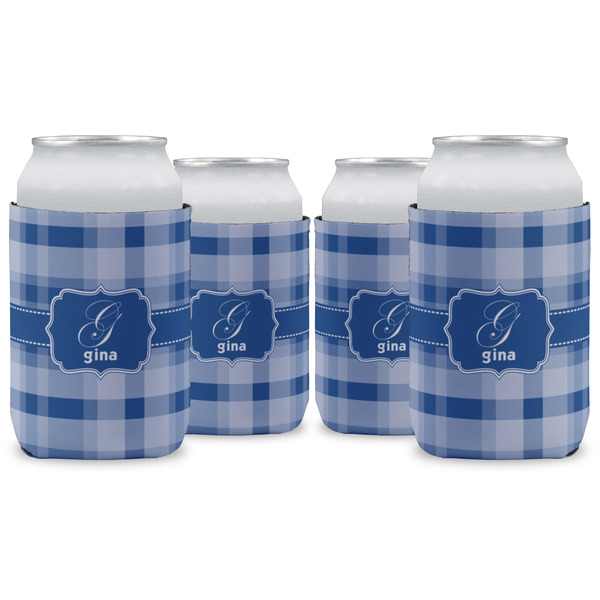 Custom Plaid Can Cooler (12 oz) - Set of 4 w/ Name and Initial